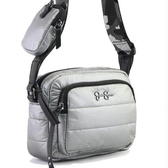 Jessica Simpson Portia Metallic Silver Signature Crossbody Camera Bag - Picture 1 of 10